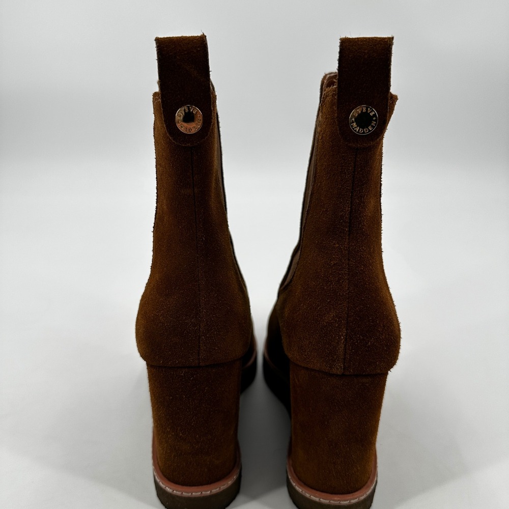 Steve Madden Brown‎ Suede Wedge Morris Booties Ankle Boots Platform Streetwear - Picture 4 of 10